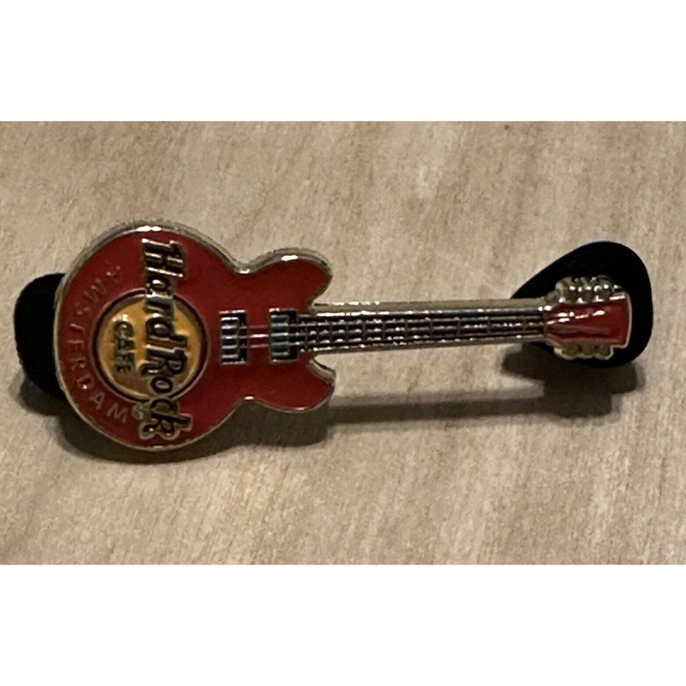 Hard Rock Cafe Pin Amsterdam Red GUITAR hat lapel Trading Gambling Casino